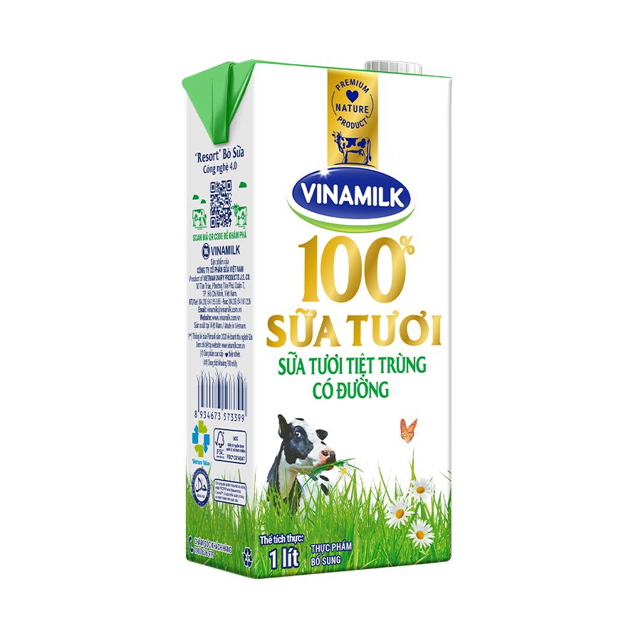 Sữa tươi Vinamilk 100% có đường hộp 1L